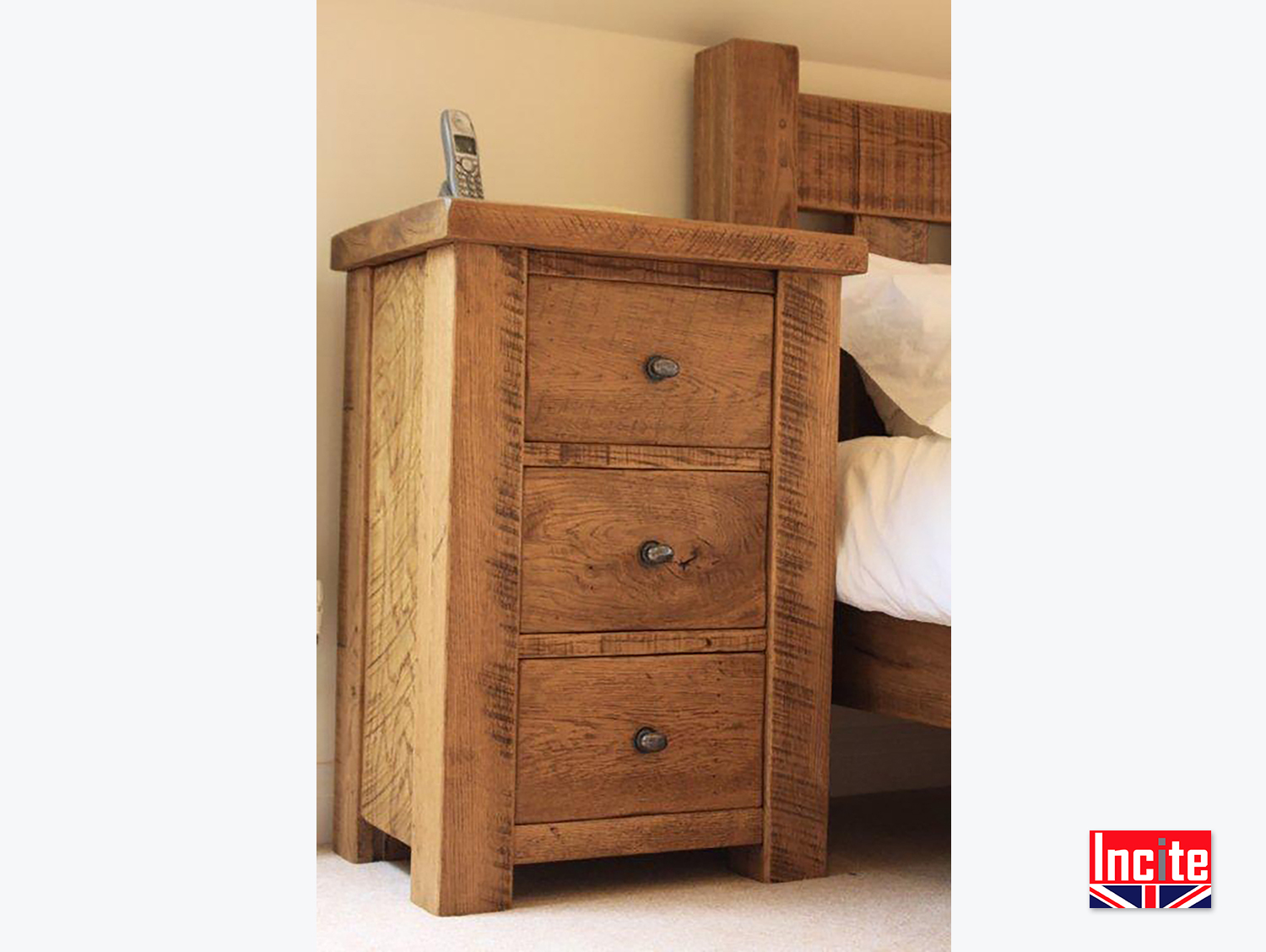 Rustic Oak 3 Drawer Bedside Custom made by Incite